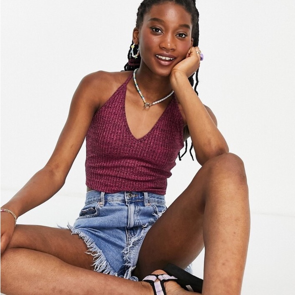 ⭐️🌟 ASOS DESIGN Halter Top Pink Space Dye Size 4 Going Out College Club Glitter